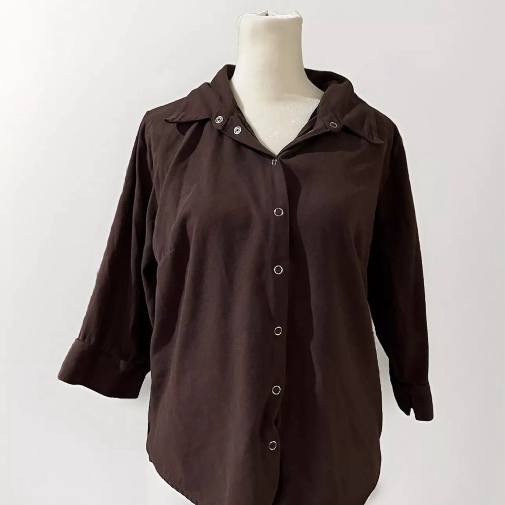 ARIZONA JEAN CO womens Shirt Brown,  3/4 sleeves, Size Large Grande.